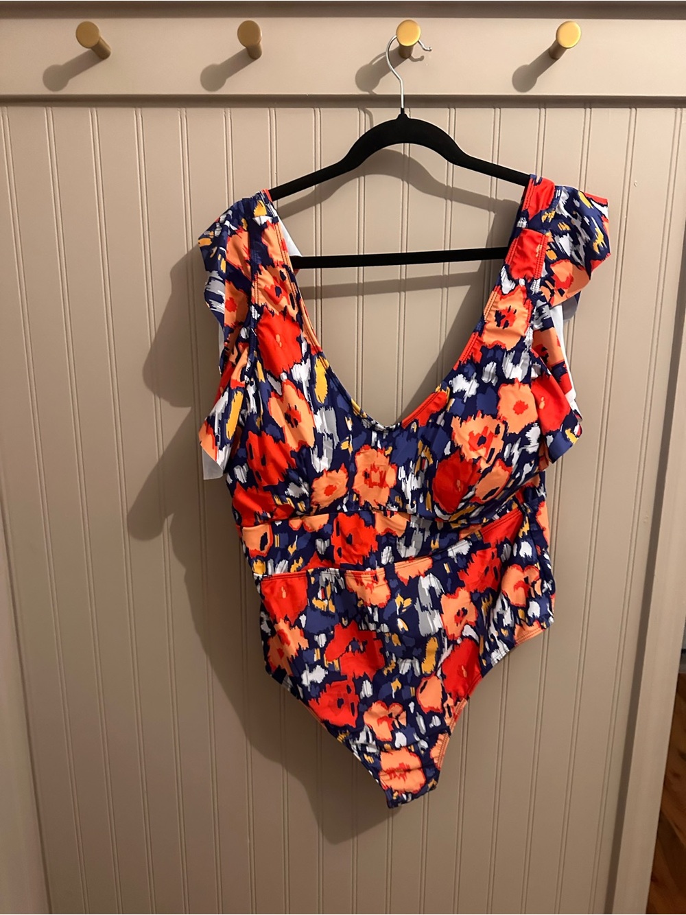 Chic Soul Floral One-Piece Swimsuit - Navy, Red & Orange